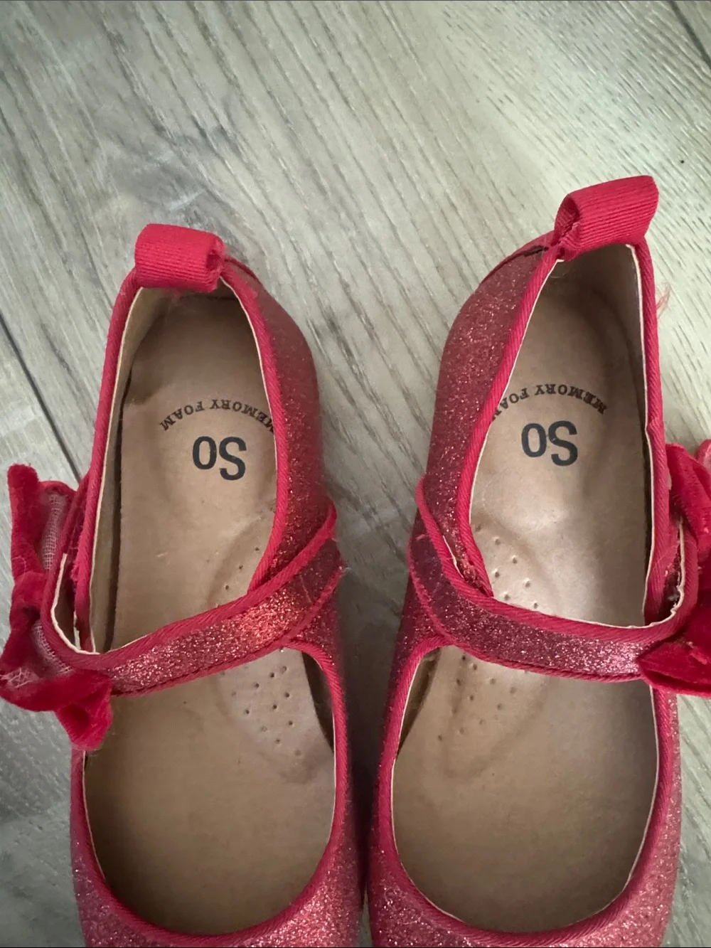 SO Red Glitter Mary Jane Dress Shoes with Bow Strap